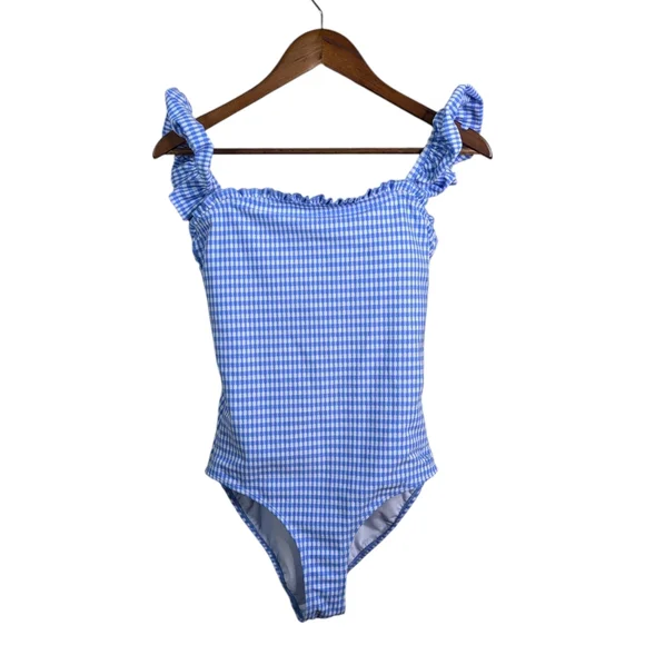 NEW Albion Hamptons One Piece Swimsuit Medium Bluebell Gingham Coastal Preppy - Picture 12 of 14